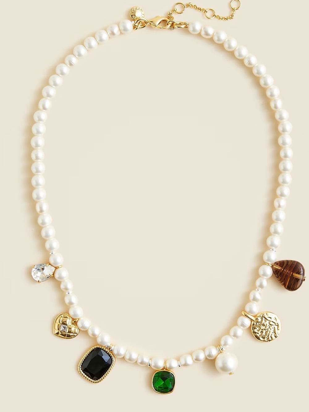 J. Crew Ivory Pearl Necklace with Gold and Multicolor Charms - Picture 2 of 3